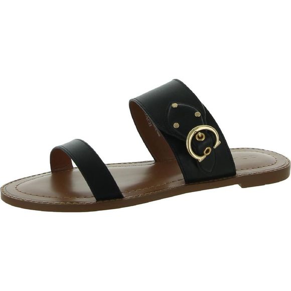 Coach Shoes Coach Womens Harlow Black Leather Buckled Slip On Flat